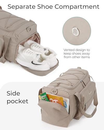 BAGSMART 4-IN-1 Gym Bag for Women Men, TSA Duffle Bag for Travel - color: D-Beige
