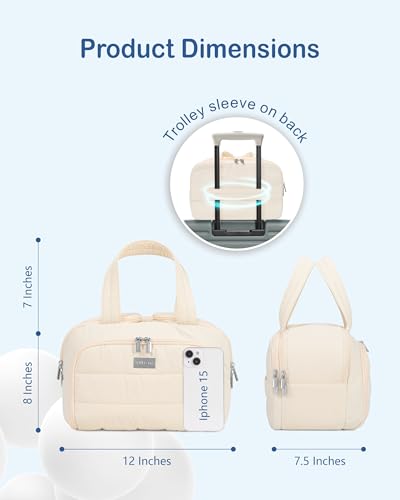 TOPDesign Travel Toiletry Bag, Puffer Makeup Organizer with Compartments - color: Beige