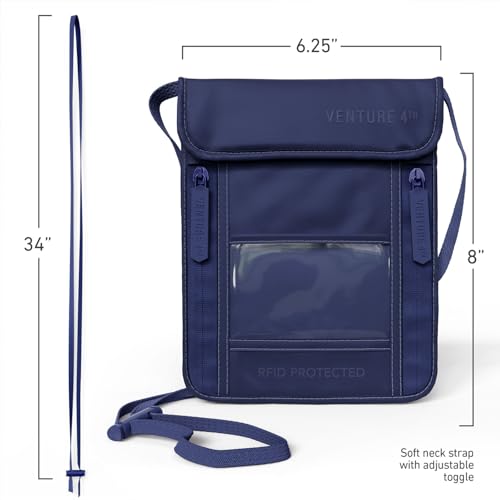 VENTURE 4TH Travel Neck Wallet, RFID Blocking Passport Holder - Sleek Navy - color: Sleek Navy Blue