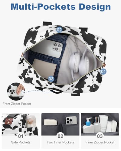 Pritent Travel Duffle Bag, Weekender Overnight Personal Item Carry On Bag - color: Cow Print, size: Large