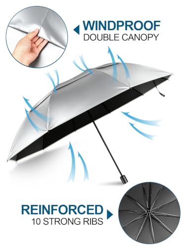 Kalolary 55/62 Inch Large Golf Umbrella UV Protection Compact Umbrella - color: Silver