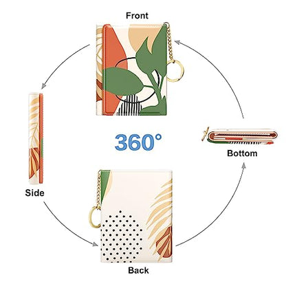 Rouidr Womens Wallet, Small Slim RFID Card Wallets for Women, Cute Front Pocket Trifold Leather Card Organizer with 7 Slots & ID Window, Modern Abstract Art - color: Modern Abstract Art