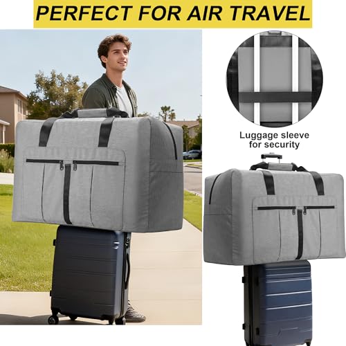 80L Large Duffle Bag for Travel, Packable Foldable Duffel Bag for Men Women Camping Weekend Overnight Moving, Water Repellent & Tear Resistant (80L, Gray) - size: 80L