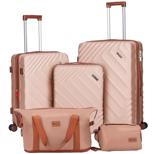 Rosamo 5 Piece Luggage Set Expandable Suitcase 22x14x9 Airline Approved Carry on, ABS Hard Case Suitcases with Spinner Wheels, TSA Lock, Yellow, 5PCS, Central Hardside Expandable Luggage with Spinner - color: Rose Gold, size: 5PC Set (20"/24"/28"/TB/DB)