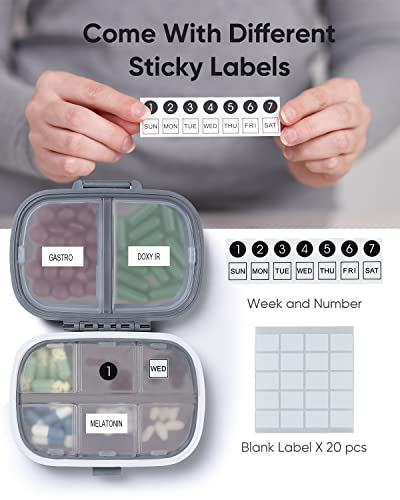 Holii Travel Pill Organizer, 8 Compartments Portable Pill Case （Gray） - color: Gray