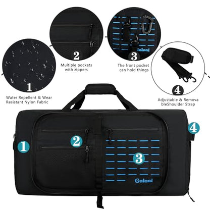 Goloni 120L Foldable Duffle Bag for Travel, Large Durable Travel Duffel Bag - color: Black, size: 120L