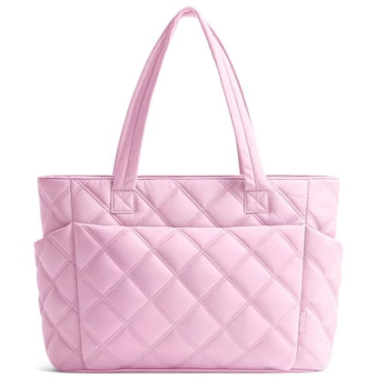 Uselike Tote Bag for Women, Lightweight Puffer Tote Work Bags with Compartments for Travel, Quilted Shoulder Bag with Zipper - color: Cherry Blossom