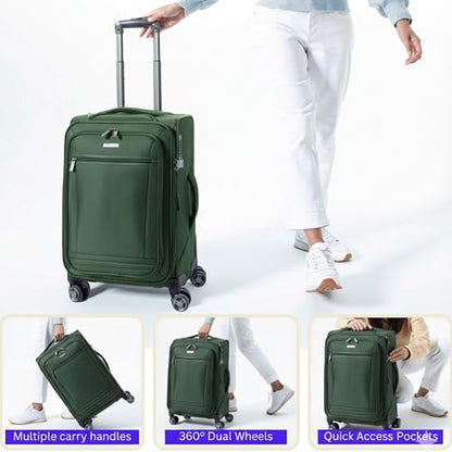 Ricardo Beverly Hills Avalon Softside Medium Check-In Luggage Made with Sustainable 100% Recycled PET (rPET), Lightweight, Eco-Friendly Travel, Expandable, Dual Spinner Wheels, Juniper Green, 28-inch - color: Juniper Green, size: 28-inch