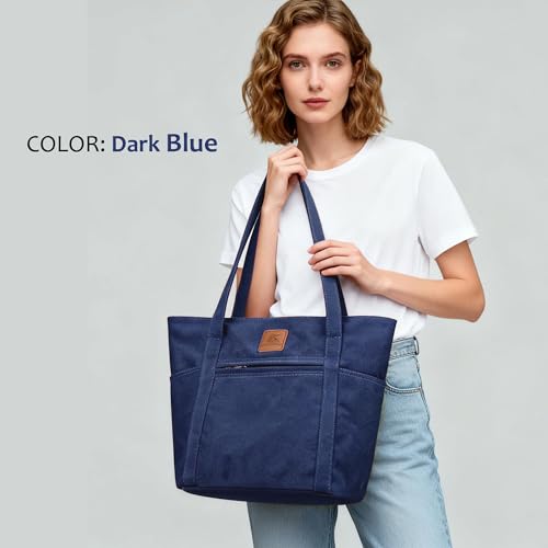 Light Canvas Shoulder Bag for Women Retro Bucket Tote - color: Dark Blue