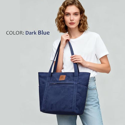 Light Canvas Shoulder Bag for Women Retro Bucket Tote - color: Dark Blue