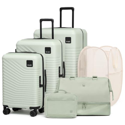 Coolife 6 Piece Travel Set: 3 Suitcases, Duffel, Organizer, Pop-Up Hamper - color: Light Green, size: 6-Piece Set