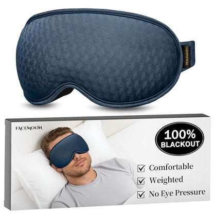 Weighted Blackout Sleep Mask for Men: 3D Contoured Zero Eye Pressure Sleep Mask for Stress Relief, Deep Sleep & Airplane Travel Essentials, Night Shift, Office Nap, Adjustable Strap, Blue - color: Blue