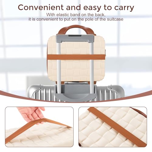 10" Hard Shell Cosmetic Case for Travel (Off White) - color: Cream & Brown