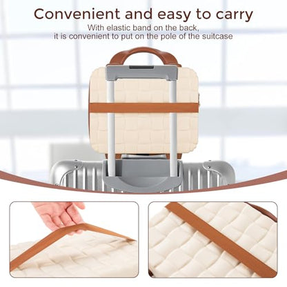 10" Hard Shell Cosmetic Case for Travel (Off White) - color: Cream & Brown