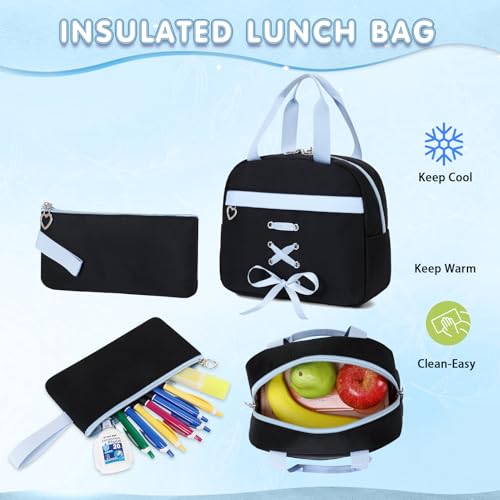 GeeWin Backpacks for Girls, Girls Backpack with Lunch Box & Pencil Case Set - color: Black Blue