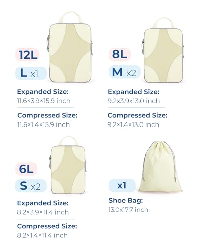 Bagsmart Compression Packing Cubes, Travel Bag Cruise Ship Essentials - color: Beige, size: 6 Set