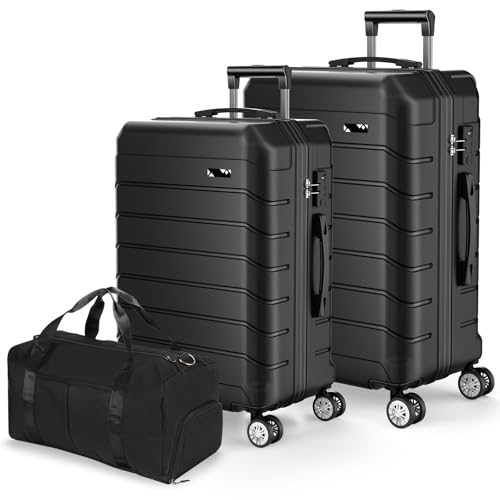 Luggage Sets 3 Piece Lightweight Durable Hardshell Suitcase Black - color: Black