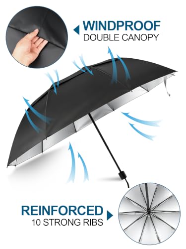 Kalolary 55/62 Inch Large Golf Umbrella UV Protection Compact Umbrella - color: Black-Silver