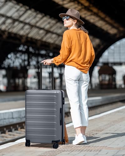 NINETYGO Carry On Luggage, Grey, Rhine Max, 20 Inch - color: 01-Grey (Expandable), size: Carry-On 20-Inch