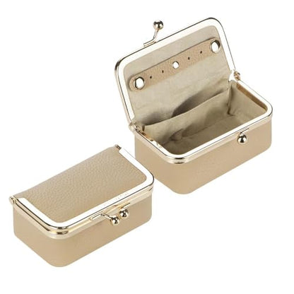 Royal Bagger Genuine Cow Leather Jewelry Box, Mini Case for Rings, Necklaces & Earrings, Kiss Lock Coin Purse for Women 3203 (Milk Tea) - color: Milk Tea