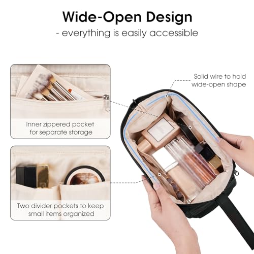 Narwey Travel Makeup Bag Toiletry Bag, Wide Open Cosmetic Bag for Women - color: A-Black, size: Small