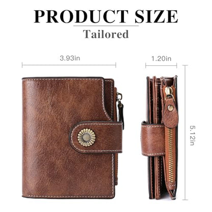FALAN MULE Small Wallet for Women Leather Bifold Compact Small Womens Wallet with RFID Blocking - color: Light brown