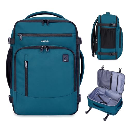 ECOHUB Travel Backpack Airline Approved Under Seat Personal Item Bag - color: Blue Green-2, size: 17 inch underseat