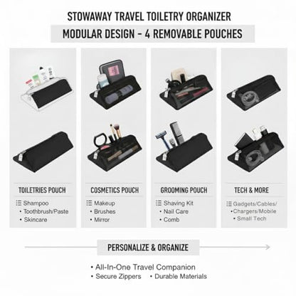 Compact Leatherette Travel Case for Men & Women, Black/Black - color: Black / Black