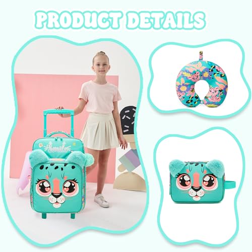 Kids Luggage with Wheels Softside 16" Kids Suitcase for Girls Luggage for Kid Airline Approved & Multi-function Carry Bag 3pcs Set - color: Lvbaozi