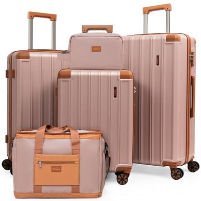 Cobens Luggage Sets 5 Piece, Suitcases with Wheels, TSA Lock, 20/24/28 Inch - color: Pink