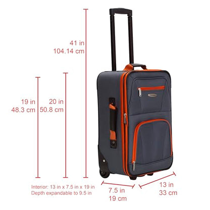 Rockland Fashion Softside 2 Piece Luggage Set, Expandable, (14" Tote/19" Upright), Charcoal - color: Charcoal, size: 2 Piece (19"/14" Tote)