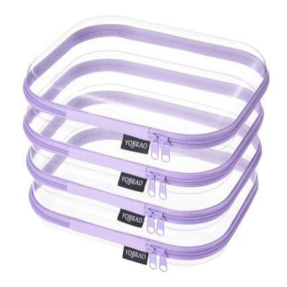 YQBRAO Clear Hard Shell Zipper Cases, 4 Medium Makeup Organizers, Purple - color: Purple, size: 4 Pack(M)