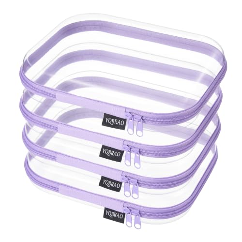 YQBRAO Clear Hard Shell Zipper Cases, 4 Medium Makeup Organizers, Purple - color: Purple, size: 4 Pack(M)