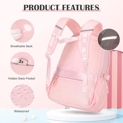 DIGOBAY Backpacks for Girls 3PCS School Backpack Lunch Box Pencil Pouch - color: Pinkplaid