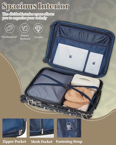 Carry On Luggage 22x14x9 Airline Approved, Suitcases with Wheels - color: Cheetah, size: S(carry-on-20")