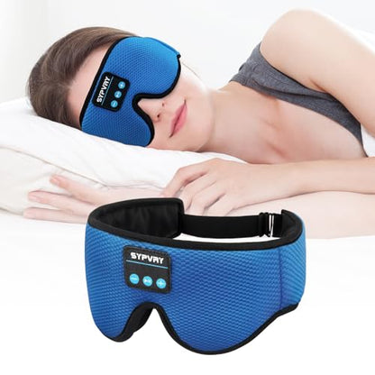 Bluetooth Sleep Mask Wireless Headphones 3D Bluetooth Eye Mask for Side Sleepers SYPVRY Blackout Eye Mask with Headphones Speaker for Airplane,Travel, Haze Blue - color: Haze Blue