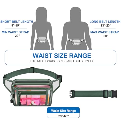 USPECLARE Clear Fanny Pack Stadium Approved Large Multi-Purpose Waist Bag - color: Forest-Green, style: 1-pack-pvc