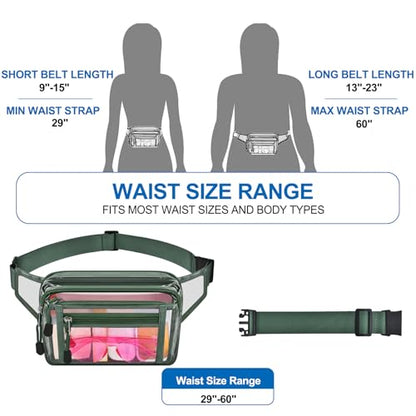USPECLARE Clear Fanny Pack Stadium Approved Large Multi-Purpose Waist Bag - color: Forest-Green, style: 1-pack-pvc