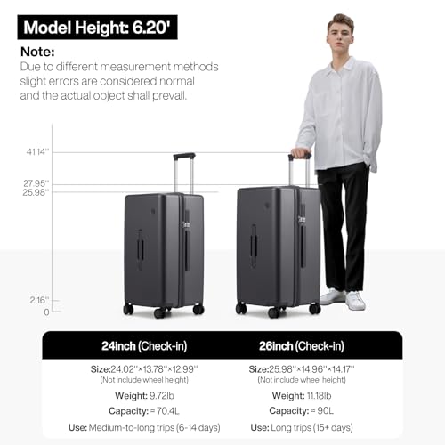 mixi 24'' Plus Trunk Luggage Medium Checked Luggage PC Hard Shell Rolling Travel Suitcases with Spinner Wheels & TSA Lock, Rock Gray - color: Rock Gray, size: 24 Inch Plus