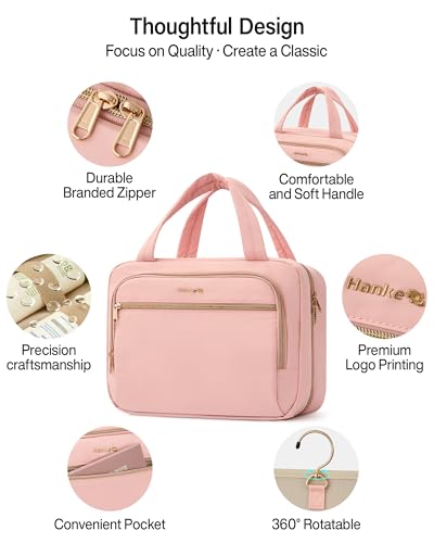 Hanke Hanging Travel Toiletry Bag for Women Portable Makeup Bag - color: Pink