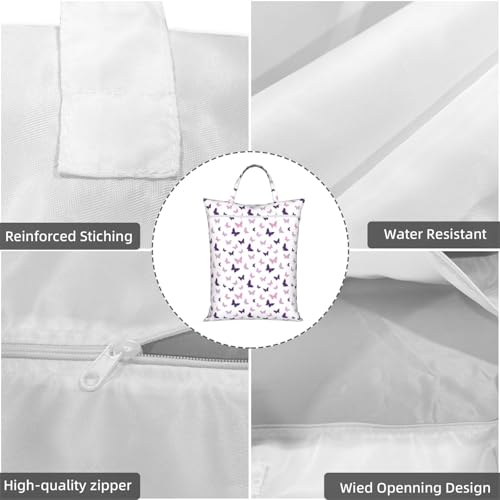 Purple Butterfly Travel Laundry Bag Washable Dirty Clothes Bag for Gym - color: Purple Butterfly