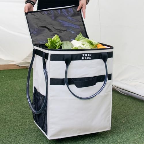 Reusable Grocery Bag with Wheels, Large Beige Rolling Tote - color: Beige, size: Large