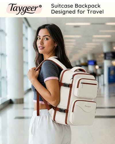 Taygeer TSA Approved Under Seat Backpack, 35l College Backpack for Women - color: Khaki White