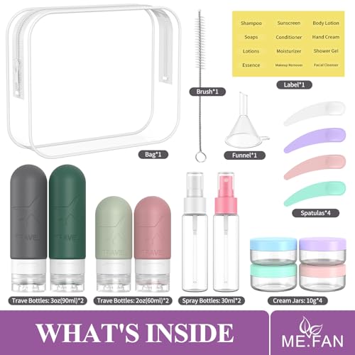 ME.FAN 18 Pack Travel Bottles for Toiletries, TSA Approved, Morandi - color: Morandi