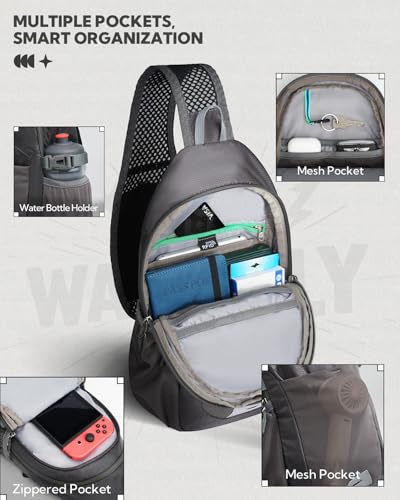 WATERFLY Packable Sling Bag RFID Travel Crossbody Backpack for Women Men - color: Gray