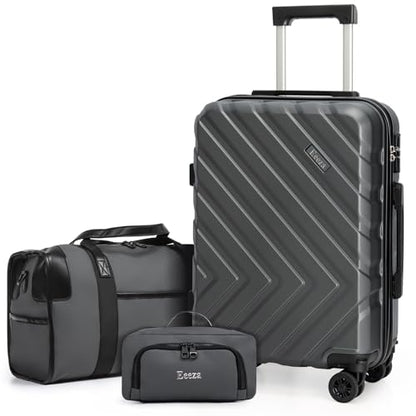 3 piece Carry on luggage 22x14x9 airline approved Grey - color: WolfGrey