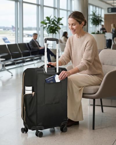 LUGGEX Expandable Softside Carry On Suitcase, Black, 21" - color: Black, size: Carry-on 21 inch