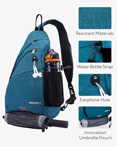 WATERFLY Large Sling Bag Crossbody Backpack Chest Pack for Men Women - color: Teal Blue