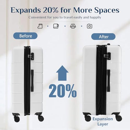 OLIXIS 28 Inch Luggage, Hardside Checked Suitcase with Spinner Wheels, Lightweight ABS Hard Shell Travel Luggage, TSA Approved Lock, Expandable Large Suitcase for Business & Travel–White - color: White, size: 28 IN