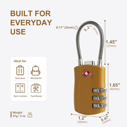 TSA Locks for Luggage, Suitcase, Backpack, Travel Essentials - color: Black+Golden